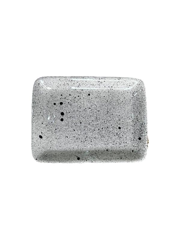PLATEAU CARRÉ BLANC MOUCHETÉ NOIR EN CÉRAMIQUE