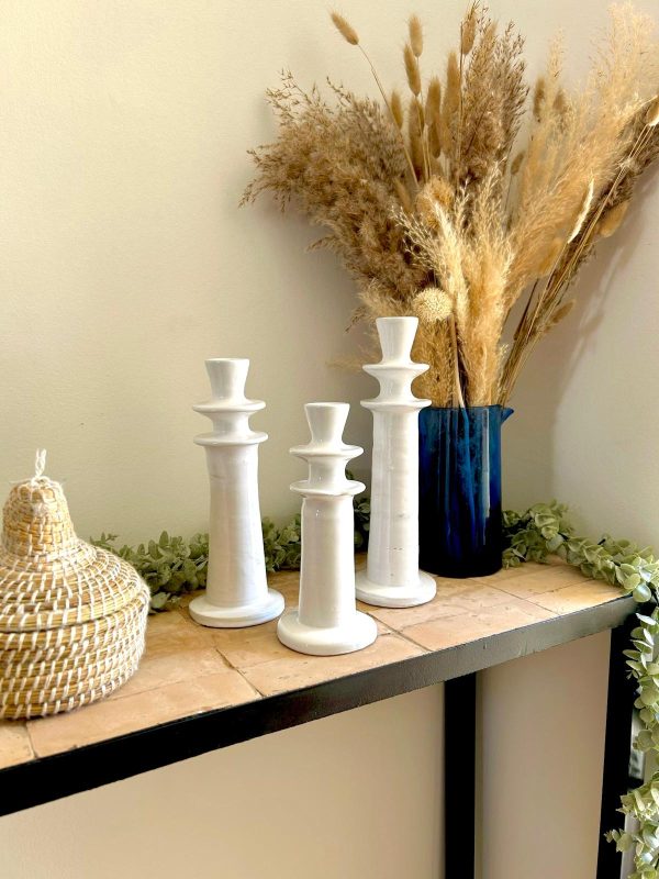 Chandelier bougeoir blanc marocain fait main (Lot de 3)