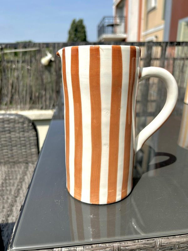 CRUCHE CARAFE PICHET BLANCHE RAYÉ MARRON
