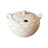 ENSEMBLE SOUPIÈRE ET BOLS BLANC À MOTIFS BEIGE EN CÉRAMIQUE – Image 2