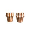 TASSE À CAFÉ BLANCHE RAYÉ MARRON H7 FAIT MAIN (LOT DE 2) – Image 2
