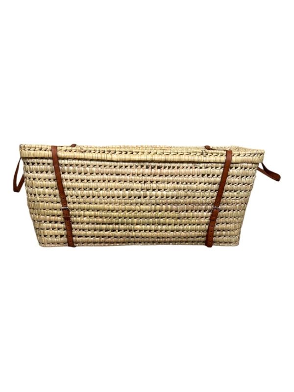 COFFRE MALLE DE RANGEMENT RECTANGULAIRE 80CM EN DOUM ET FERMETURE EN CUIR