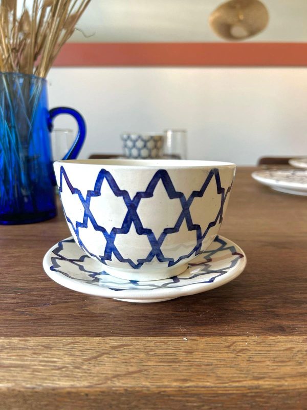 BOL ROND ET SOUS ASSIETTE BLANC À MOTIFS BLEU (LOT DE 6)