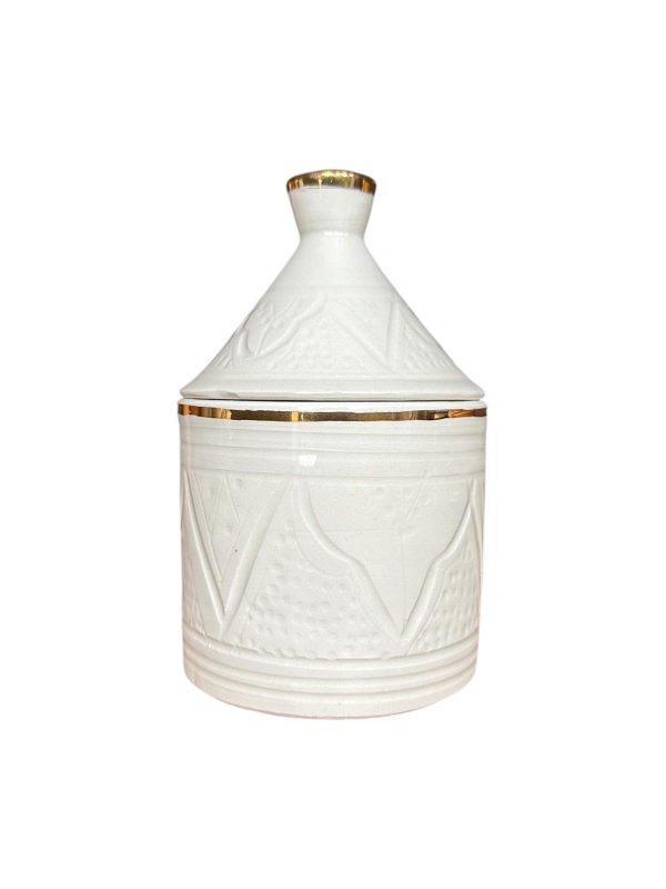 BOÎTE TAJINE À EMPREINTES BLANC ET DORÉ MAROCAIN FAIT MAIN