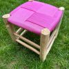 TABOURET EN FIL ROSE ET BOIS NATUREL 30x30CM – Image 2
