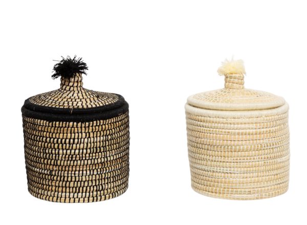 PANIER DE RANGEMENT BERBÈRE EN PALMIER ET LAINE 20CM MODÈLE ESSAOUIRA