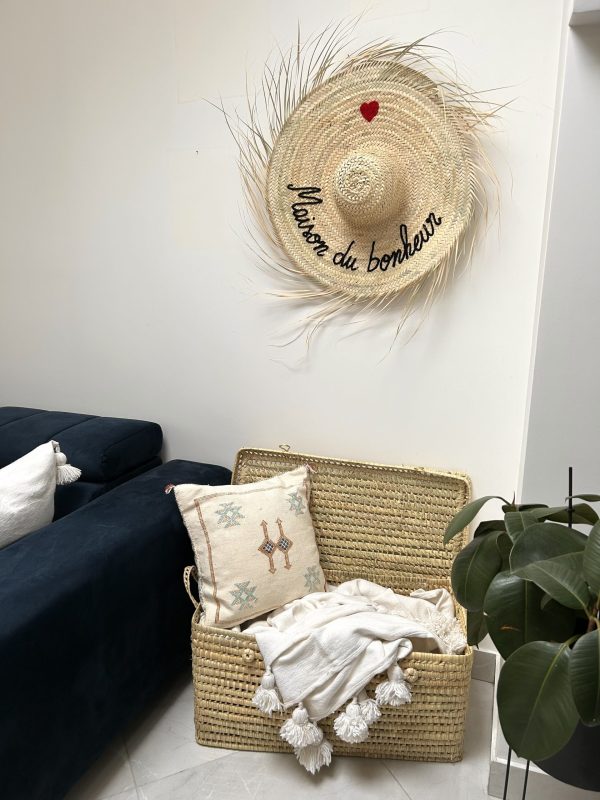 GRAND CHAPEAU DE PAILLE À FRANGES 80 CM « MAISON DU BONHEUR »