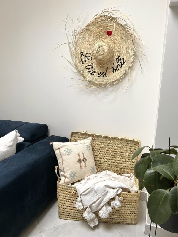 GRAND CHAPEAU DE PAILLE À FRANGES 80 CM « LA VIE EST BELLE »