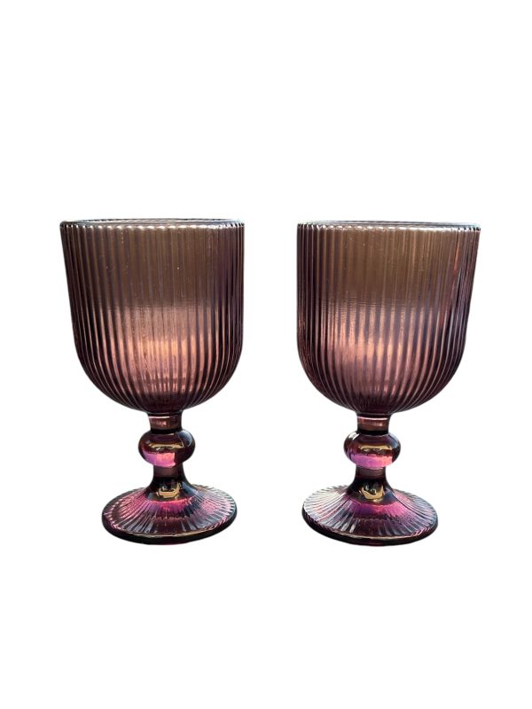LOT DE 2 VERRES SUR PIED ROSE H14