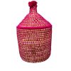 PANIER DE RANGEMENT BERBÈRE EN PALMIER ET LAINE 20CM ROSE MODÈLE ESSAOUIRA – Image 3