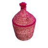 PANIER DE RANGEMENT BERBÈRE EN PALMIER ET LAINE 20CM ROSE MODÈLE ESSAOUIRA – Image 2