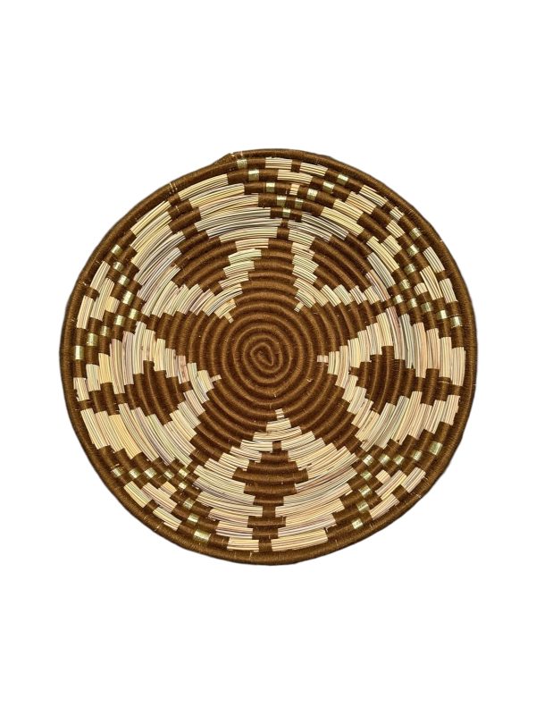 PLATEAU BERBÈRE ROND MAROCAIN EN LAINE MARRON ET FEUILLES DE PALMIER MODÈLE TAZA