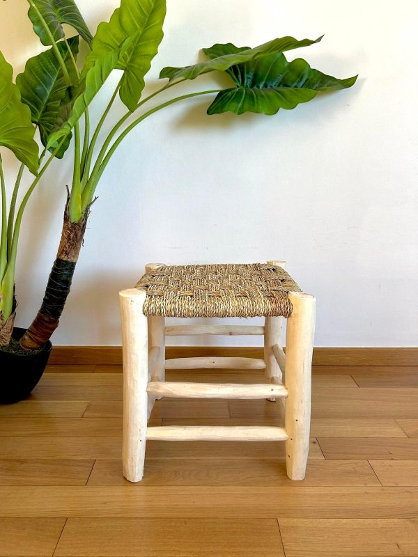 TABOURET EN DOUM ET BOIS NATUREL 40x40CM MODÈLE AGADIR
