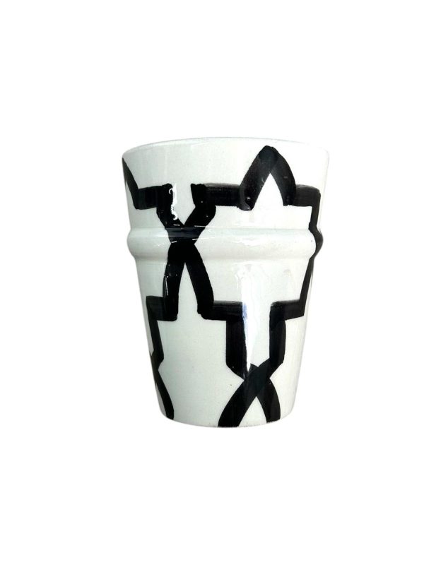 VERRE TASSE BLANC À MOTIF NOIR H10 FAIT MAIN