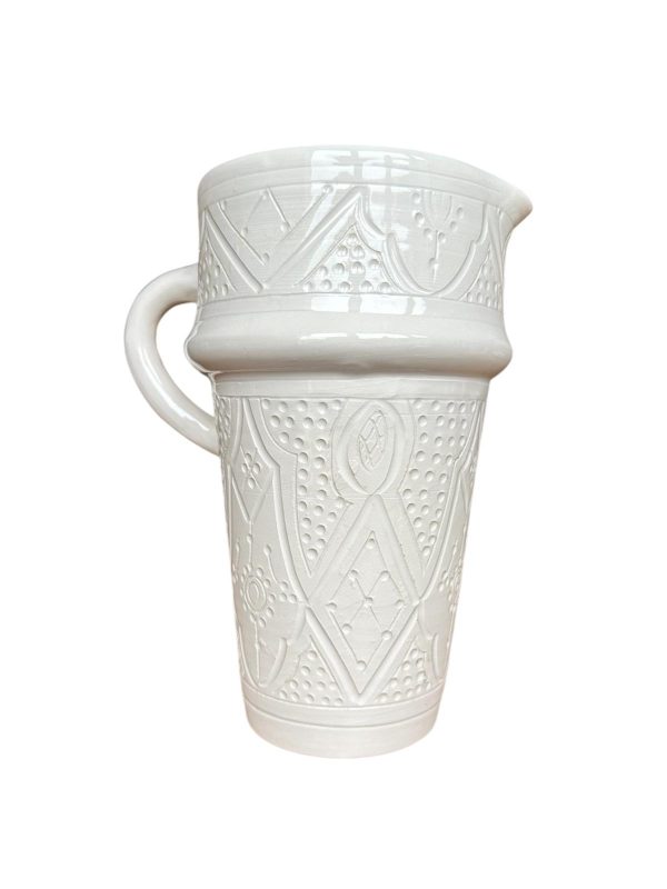 CRUCHE CARAFE À EMPREINTES BLANC EN CÉRAMIQUE
