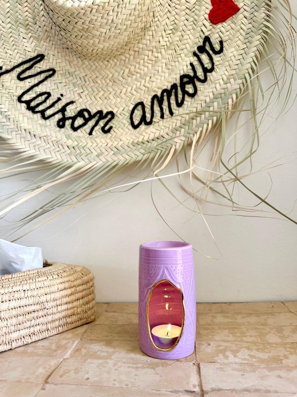 DIFFUSEUR À EMPREINTES VIOLET ET DORÉ MAROCAIN FAIT MAIN
