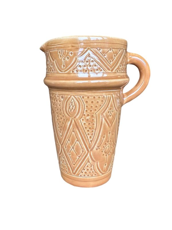 CRUCHE CARAFE À EMPREINTES MARRON EN CÉRAMIQUE