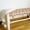 BANC EN CUIR MARRON CLAIR ET BOIS NATUREL 100CM MODÈLE BZOU – Image 3