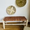 BANC EN CUIR MARRON FONCÉ ET BOIS NATUREL 100CM MODÈLE BZOU – Image 2