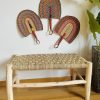 BANC TRESSÉ EN DOUM ET BOIS NATUREL TRESSAGE CARREAU 80CM MODÈLE AGADIR – Image 2