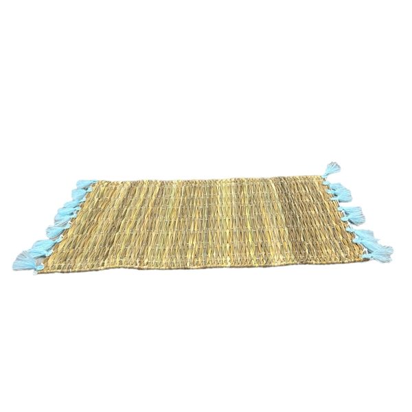 LOT DE 6 SETS DE TABLE À POMPONS BLEU CLAIR MODÈLE ASILAH