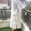 ROBE 100% LIN BLANCHE RAYÉ DORÉ – Image 3