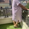 ROBE 100% LIN À RAYURE VIOLET – Image 3