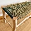 BANC TRESSÉ EN DOUM ET FIL KAKI BOIS NATUREL TRESSAGE CARREAU 80CM MODÈLE AGADIR – Image 3