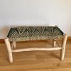 BANC TRESSÉ EN DOUM ET FIL KAKI BOIS NATUREL TRESSAGE CARREAU 80CM MODÈLE AGADIR – Image 2