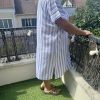 ROBE 100% LIN À RAYURE BLEU – Image 3