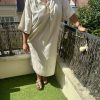 ROBE 100% LIN BLANCHE RAYÉ DORÉ – Image 4
